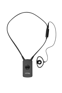 One RF Receiver with a neck loop and ear bud plugged in.