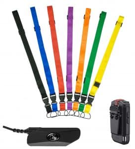 Product image of device lanyards in a rainbow of colors.