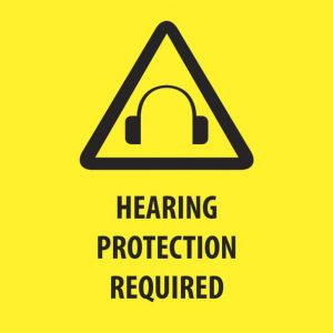 Infographic with "Hearing Protection Required" signage