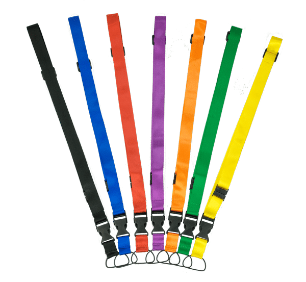 Tour de cou noir, bleu, rouge, violet, orange, vert et jaune illustré.