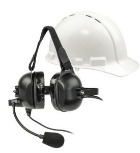 la-455 over the hat headset with a white hard hat in the background