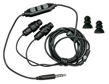 Auriculares de audio con tapones protectores con controles de volumen y protección auditiva adicional