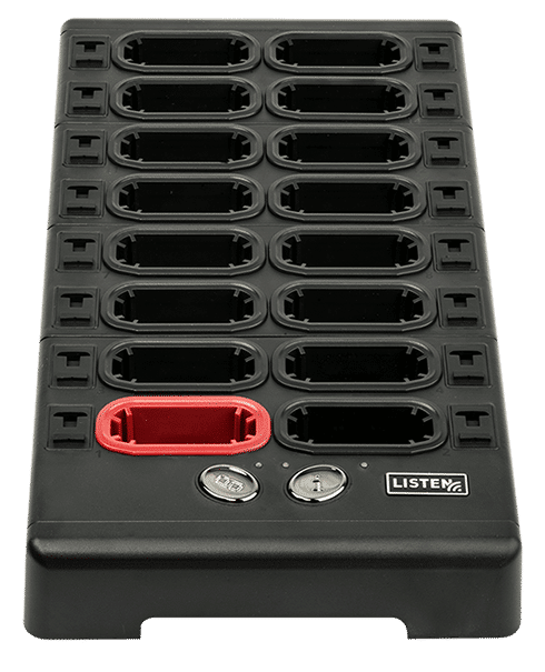 Angled top view of 16 unit docking station