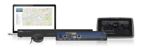 Produktfamilienfoto der Listen Navilution und Listen Everywhere Server mit GPS-Display
