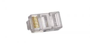 Conector RJ-45 Cat-5 simple, carcasa transparente con conectores de latón