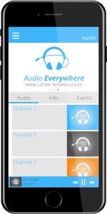 Listen EVERYWHERE app displayed on a phone