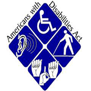 Segnaletica dell'Americans with Disabilities Act che dice "Americans with Disabilities Act" scritto