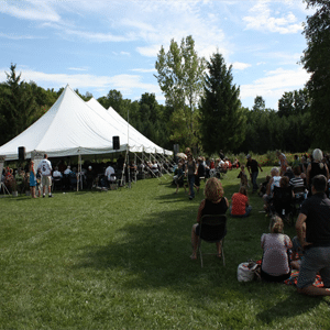 People sitting outside at a festival