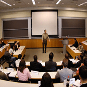 Hombre hablando a un grupo de personas en un aula