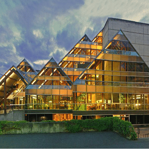 The outside of the hult center for performing arts.