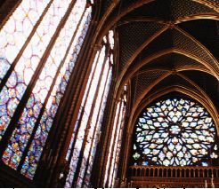 Inside view of the stained glass windows inside a chapel