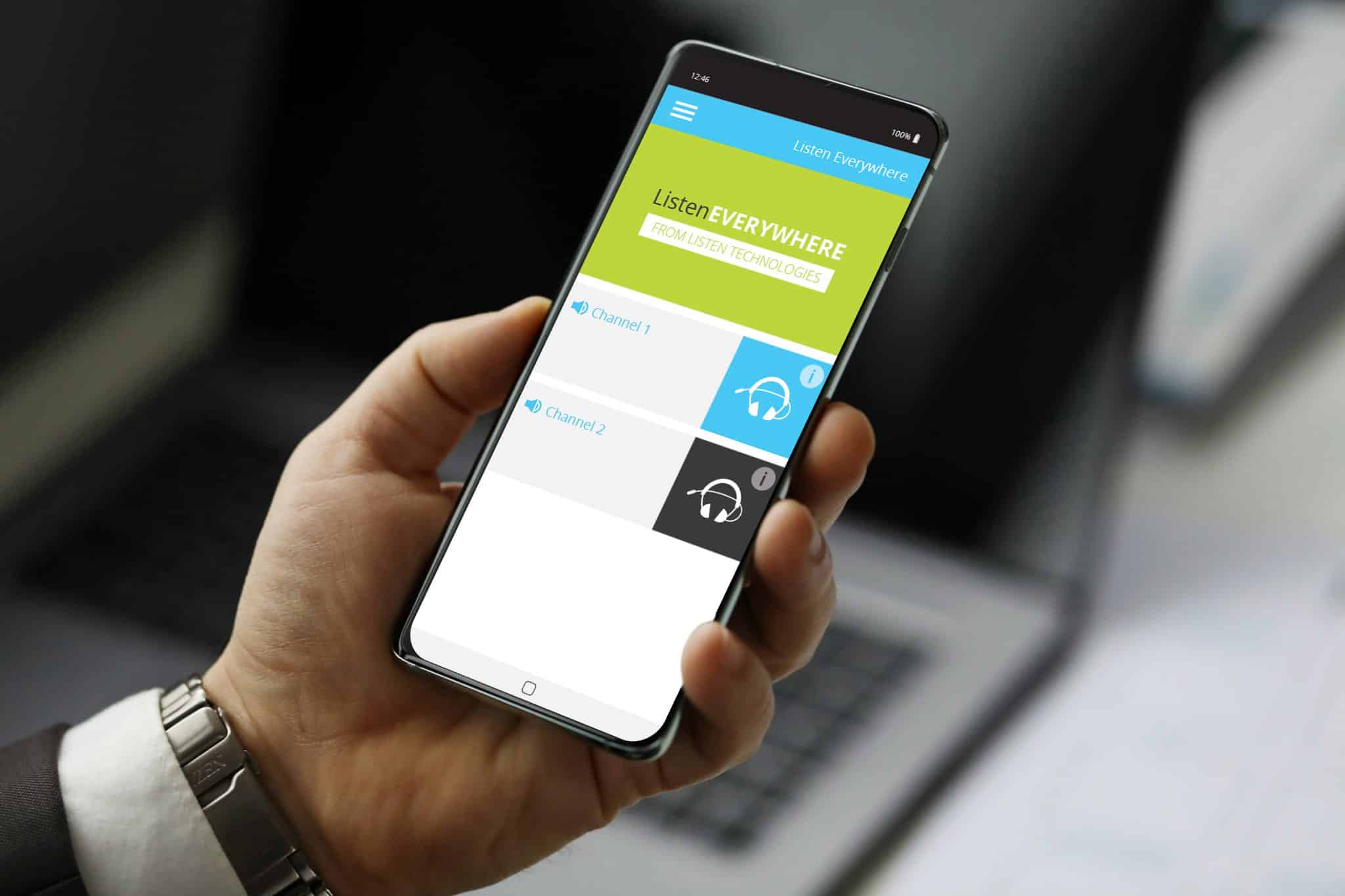 A picture of a mobile screenshot that shows the Listen EVERYWHERE app