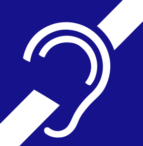International symbol for deafness - an ear with two lines going through it to indicate hearing loss